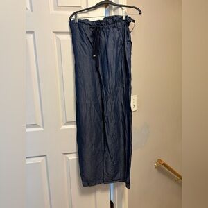 Emporio Armani Women’s Soft Denim Blue Wide Leg Pants With Drawstring Size 8